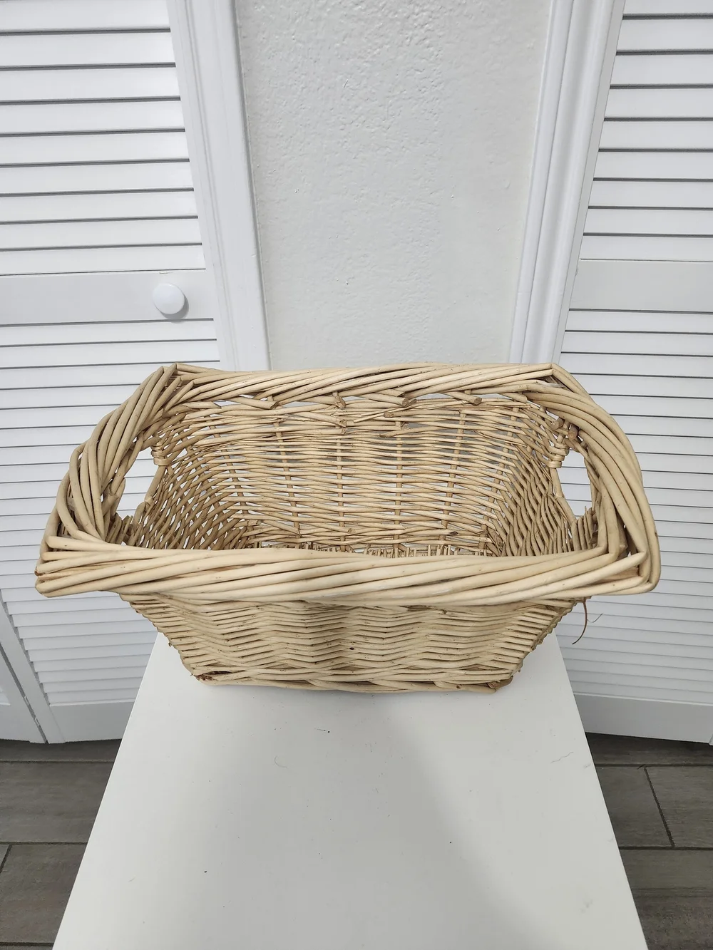 Woven Rattan Storage Basket in Natural Tan with Handles